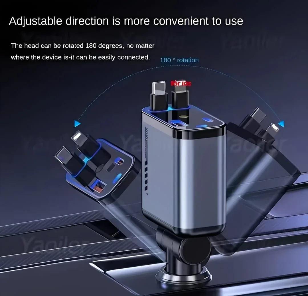Rotatable car charger with multiple USB ports and 180-degree adjustable head