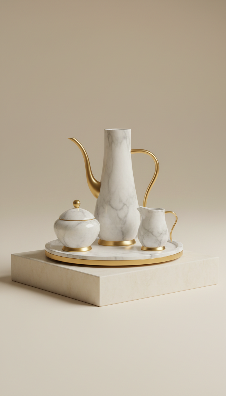 Handcrafted Marble and Gold Coffee Set