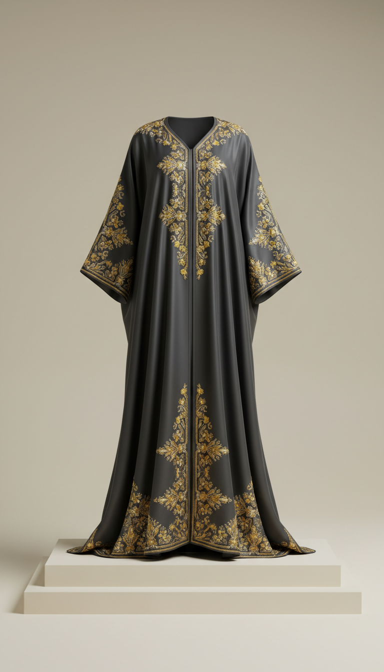 Silk Abaya with Gold Embroidery