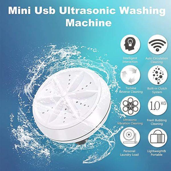 Mini USB ultrasonic washing machine with cleaning feature highlights