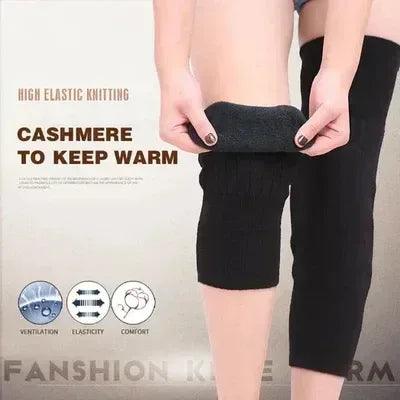 Black high elastic cashmere knee warmers for warmth and comfort